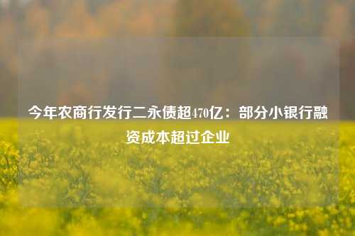 今年农商行发行二永债超470亿：部分小银行融资成本超过企业