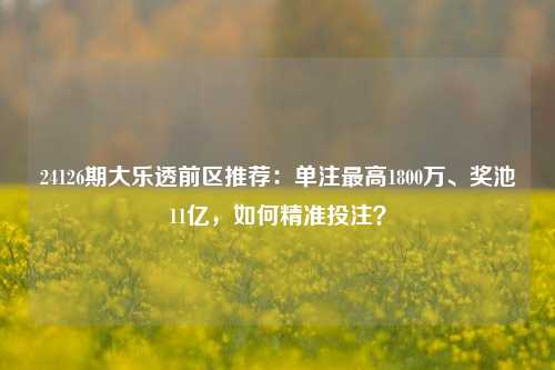 24126期大乐透前区推荐：单注最高1800万、奖池11亿，如何精准投注？