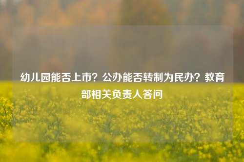 幼儿园能否上市？公办能否转制为民办？教育部相关负责人答问