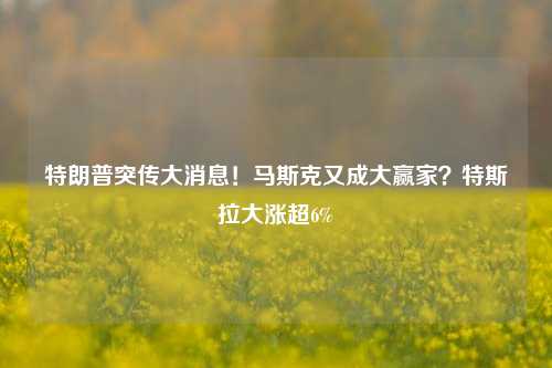 特朗普突传大消息！马斯克又成大赢家？特斯拉大涨超6%