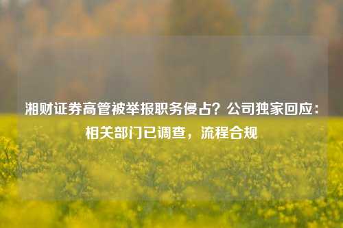 湘财证券高管被举报职务侵占？公司独家回应：相关部门已调查，流程合规