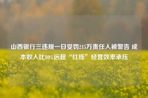 山西银行三违规一日受罚215万责任人被警告 成本收入比80%远超“红线”经营效率承压