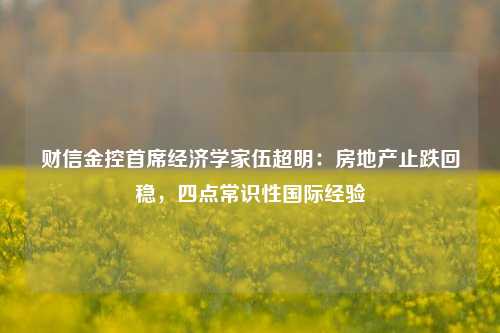 财信金控首席经济学家伍超明：房地产止跌回稳，四点常识性国际经验