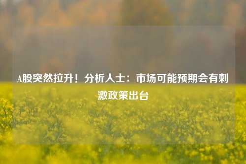 A股突然拉升！分析人士：市场可能预期会有刺激政策出台