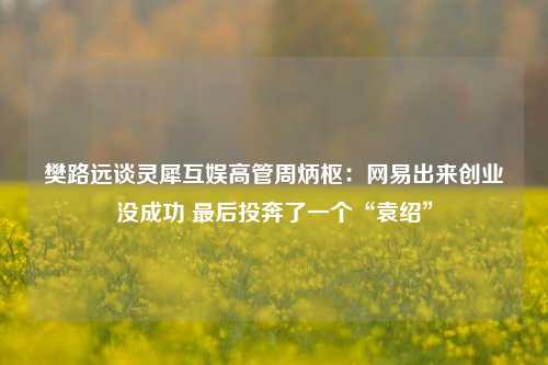 樊路远谈灵犀互娱高管周炳枢：网易出来创业没成功 最后投奔了一个“袁绍”