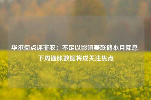 华尔街点评非农：不足以影响美联储本月降息 下周通胀数据将成关注焦点