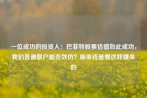 一位成功的投资人：巴菲特股票估值如此成功，我们普通散户能否效仿？原来钱是要这样赚来的