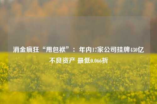 消金疯狂“甩包袱”：年内17家公司挂牌430亿不良资产 最低0.066折