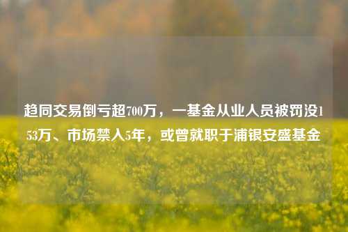 趋同交易倒亏超700万，一基金从业人员被罚没153万、市场禁入5年，或曾就职于浦银安盛基金