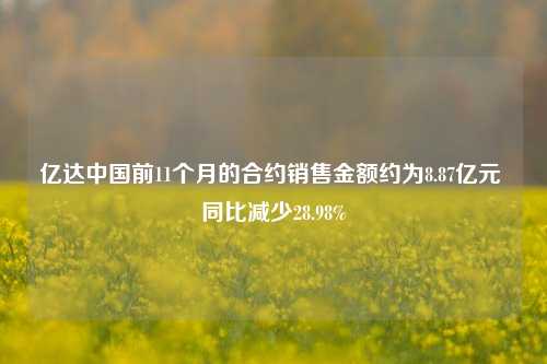 亿达中国前11个月的合约销售金额约为8.87亿元 同比减少28.98%